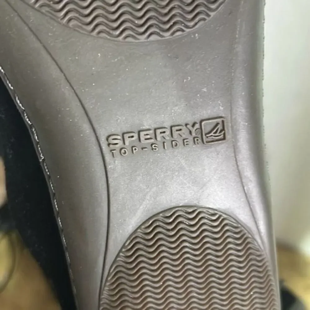 Sperry‎ topsider tall black moccasin boots Sherpa lace up booties